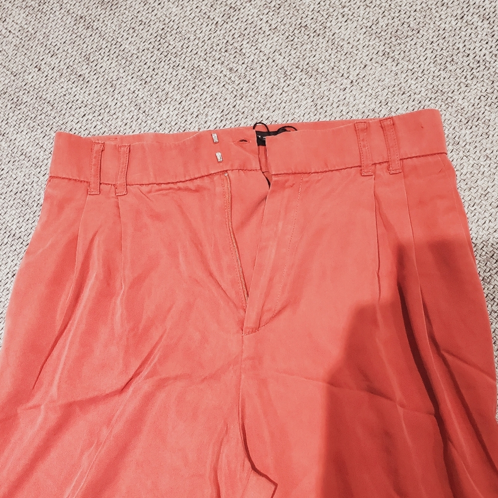 ZARA Coral Red Lyocell Wide Leg Pleated Waist Pants - Picture 10 of 12